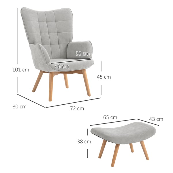 Lænestol og skammel sæt, 72x80x101 cm, grå