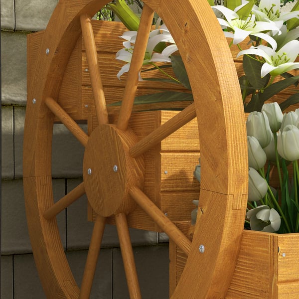 Plantekasse med vognhjul, 62x61x57 cm, teak
