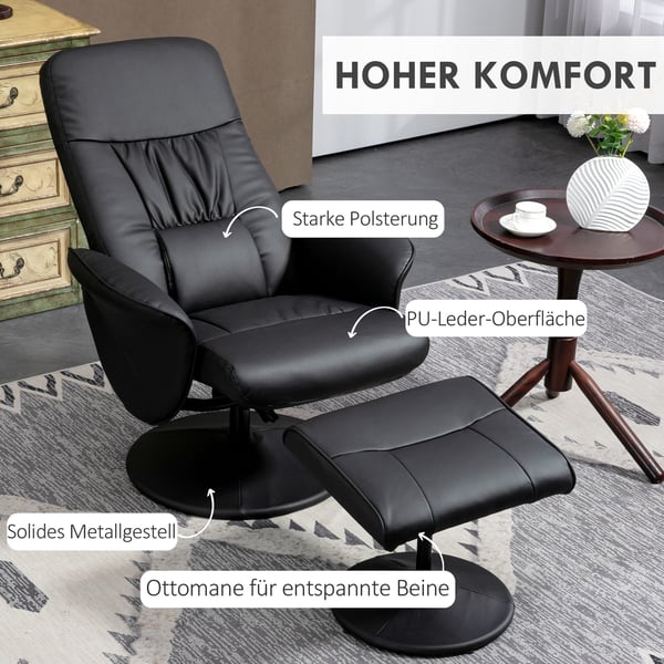 Lænestol med skammel, 76x81x101 cm, sort