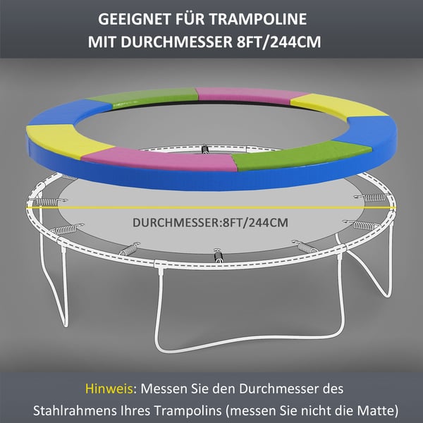 Trampolin Kantskydd, 244x30 cm, Gul Pink Grøn Blå