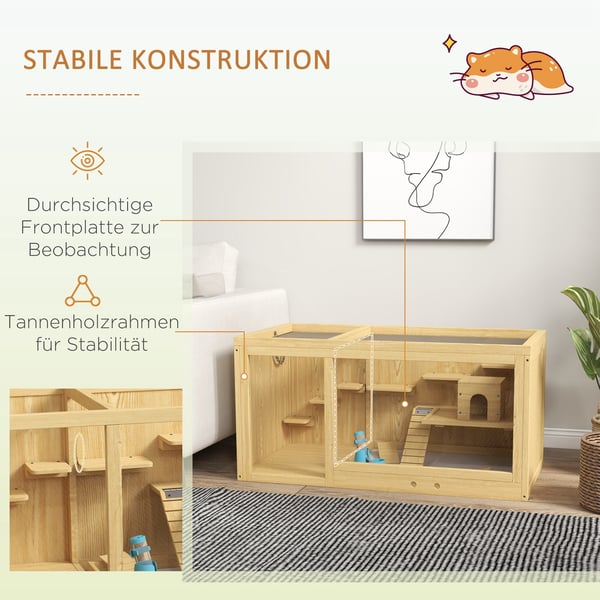 Hamsterbur, Træhus til smådyr, 100x50x50 cm, Natur