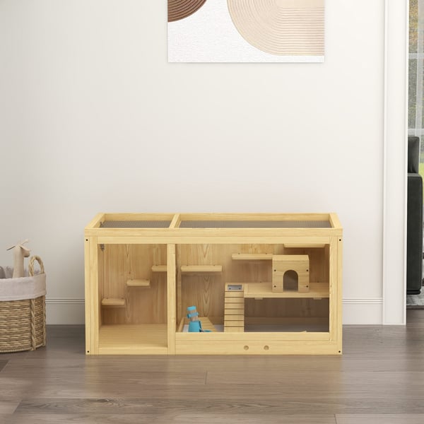 Hamsterbur, Træhus til smådyr, 100x50x50 cm, Natur