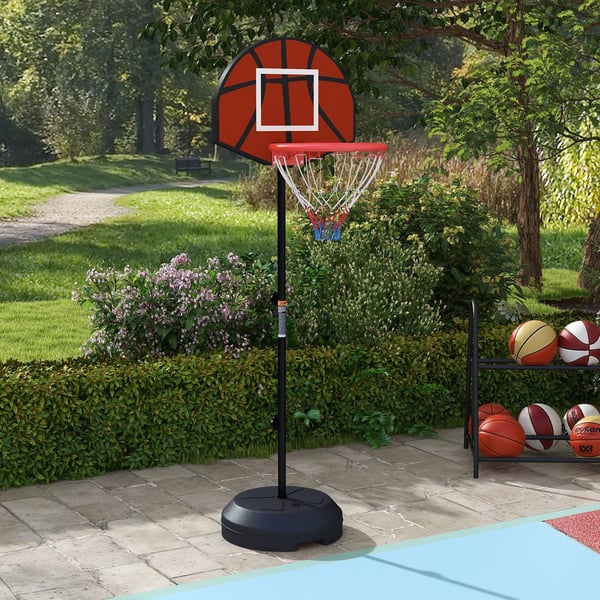 Basketballkurv med stativ, justerbar højde 129-179 cm, sort brun