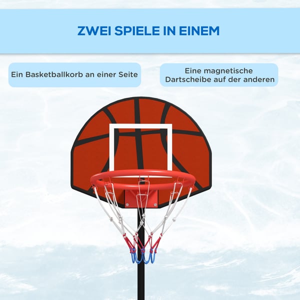 Basketballkurv med stativ, justerbar højde 129-179 cm, sort brun