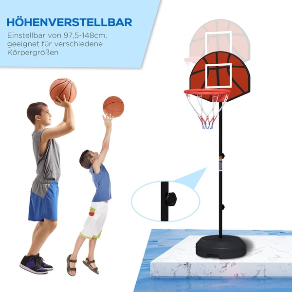 Basketballkurv med stativ, justerbar højde 129-179 cm, sort brun