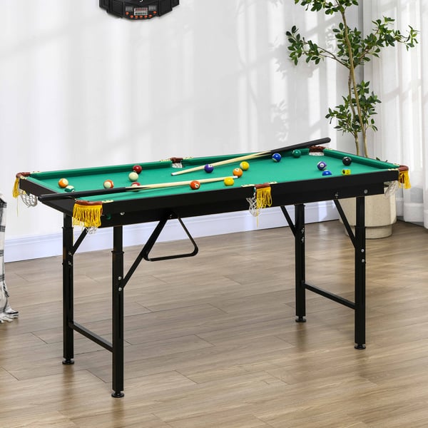 Sammenklappelig billardbord, 140x60x55-75 cm, grøn