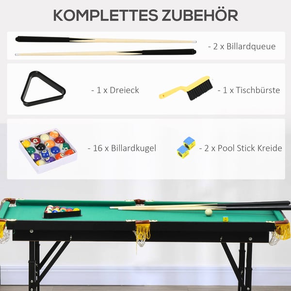 Sammenklappelig billardbord, 140x60x55-75 cm, grøn