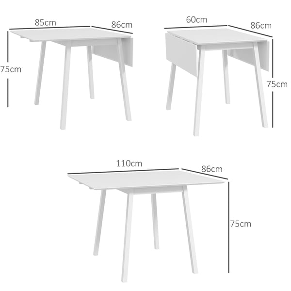 Sammenklappeligt spisebord, 110x86x75 cm, hvid