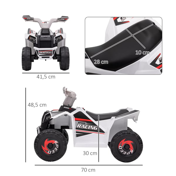 Elektrisk barnquad, 70x41,5x48,5 cm, vit