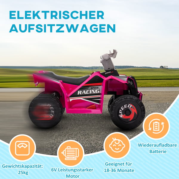 Elektrisk barnquad, 70x41,5x48,5 cm, rosa