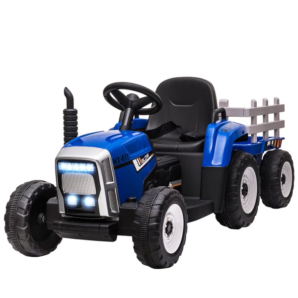 Elektrisk børnetraktor med fjernbetjening og trailer, 136,5x50x52,5 cm, blå