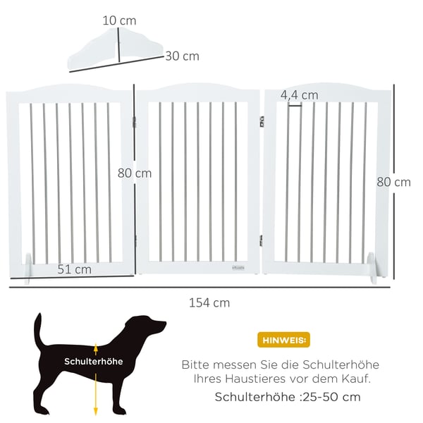 Hundegitter, 154x30x80 cm, Hvid