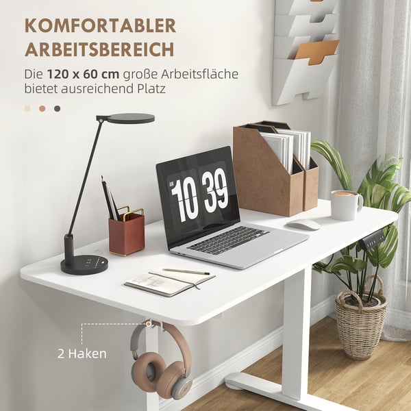 Hæve-sænkebord, 120x60x72-116 cm, Hvid