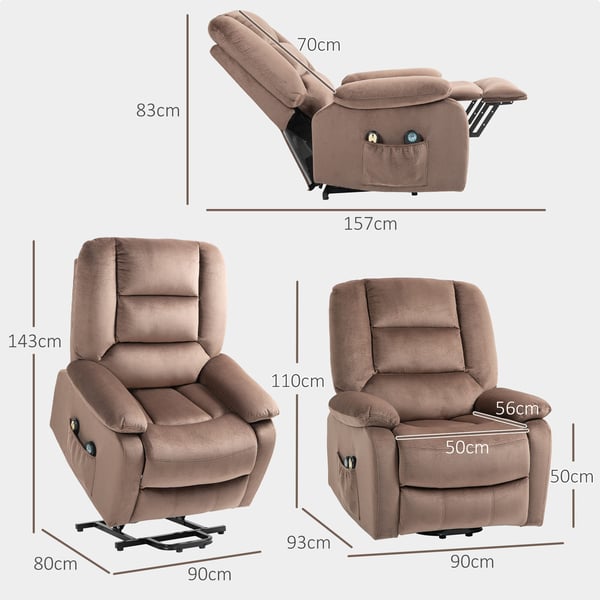 Elektrisk reclinerfåtölj, 90x93x110 cm, Brun