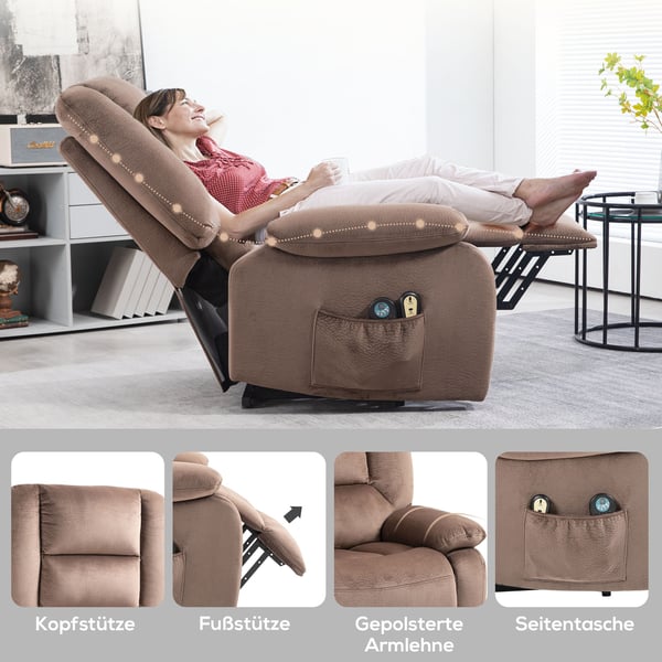 Elektrisk reclinerfåtölj, 90x93x110 cm, Brun