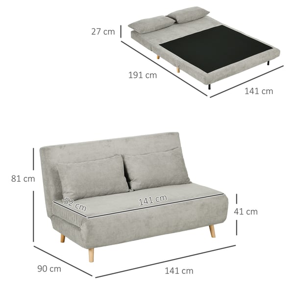 Soffa med bäddfunktion, 141x90x81 cm, Grå
