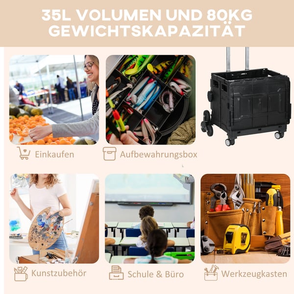 Shoppingvagn, 52x48x100 cm, Svart