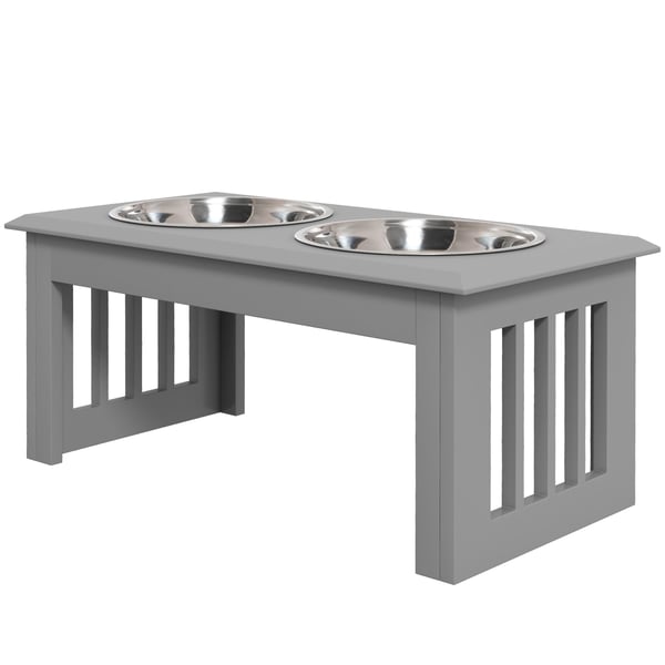 Lemmikkieläinten kulho, korotetut kaksinkertaiset ruostumattomat teräskulhot, 58.4x30.5x25.4 cm, harmaa