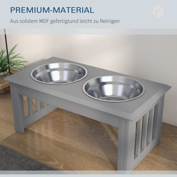 Lemmikkieläinten kulho, korotetut kaksinkertaiset ruostumattomat teräskulhot, 58.4x30.5x25.4 cm, harmaa