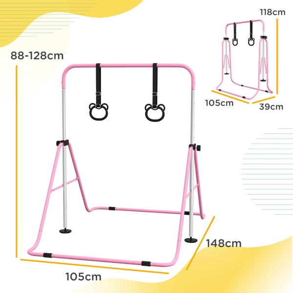 Børnegymnastik Vandret Stang, 148x105x88-128 cm, Pink