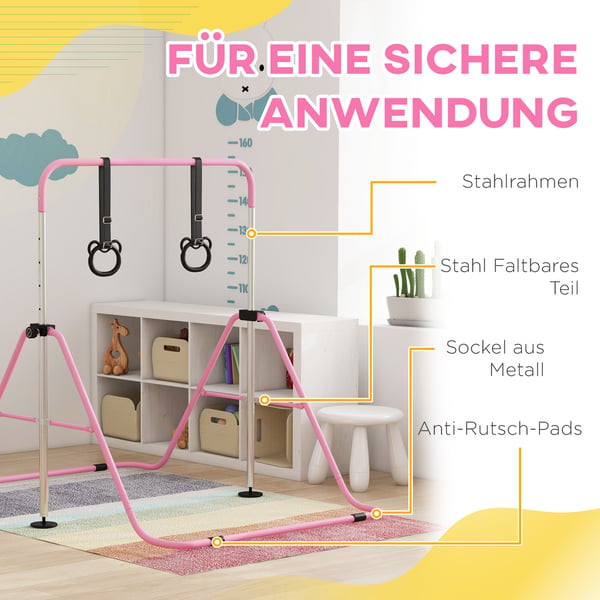 Børnegymnastik Vandret Stang, 148x105x88-128 cm, Pink