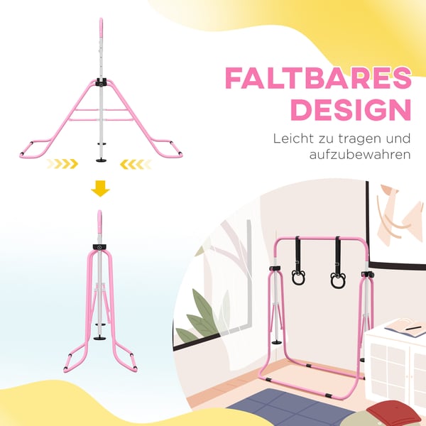 Børnegymnastik Vandret Stang, 148x105x88-128 cm, Pink