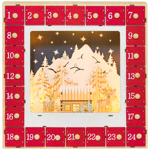 Adventtikalenteri, 34x7x34 cm, Punainen