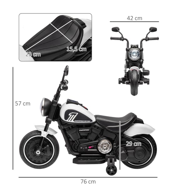 Elektrisk Motorcykel til Børn, 76x42x57 cm, Hvid