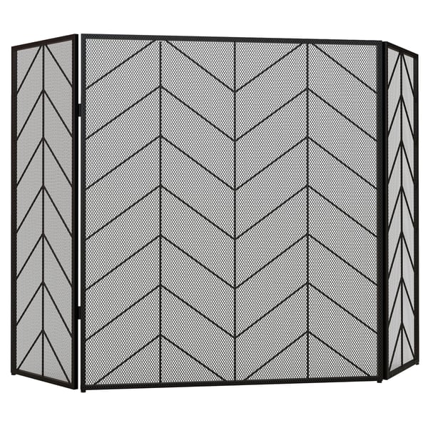 Pejseskærm, foldbar pejsebeskytter med 3 paneler, 135x85 cm, sort