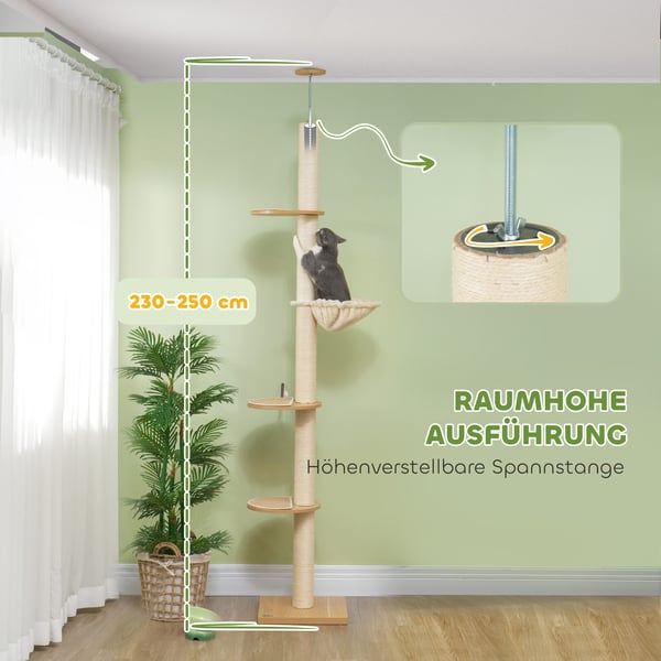 Kattetræ, 40x40x230-250 cm, Eg, Creme