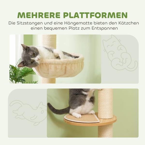Kattetræ, 40x40x230-250 cm, Eg, Creme