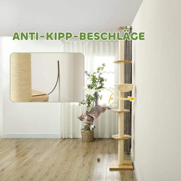 Kattetræ, 40x40x230-250 cm, Eg, Creme