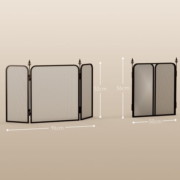Pejseskærm, foldbar 3-panel, 96x1,3x56 cm, sort