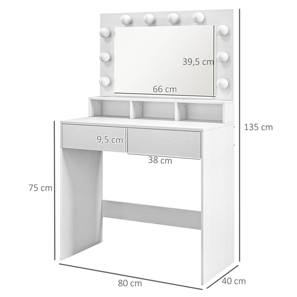 Sminkbord, 80x40x135 cm, Vit