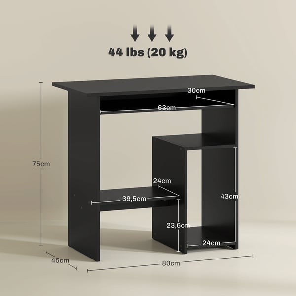 Datorbord, 80x45x75 cm, svart