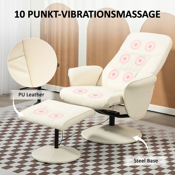 Massagestol med fodskammel, 76x81x105 cm, creme