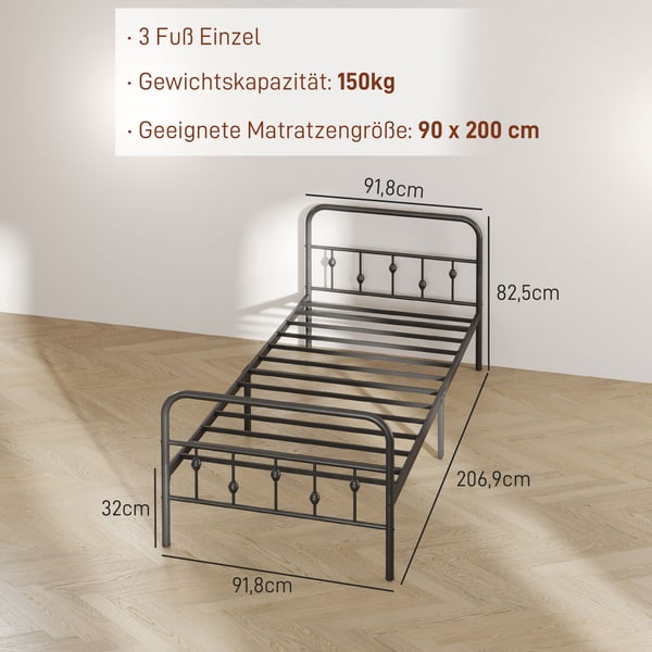 Sengeramme, 206,9x91,8x82,5 cm, Sort