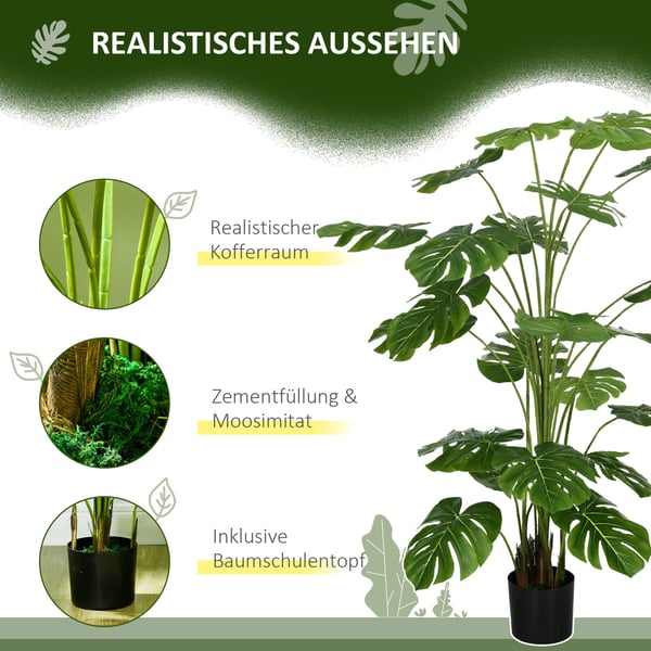 Kunstig plante, Monstera Deliciosa, 180 cm, Grøn