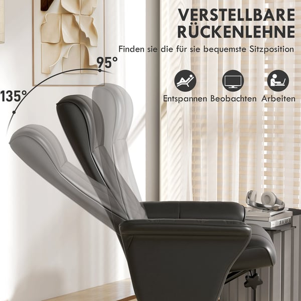 Lænestol med skammel, 69x71x104 cm, Sort