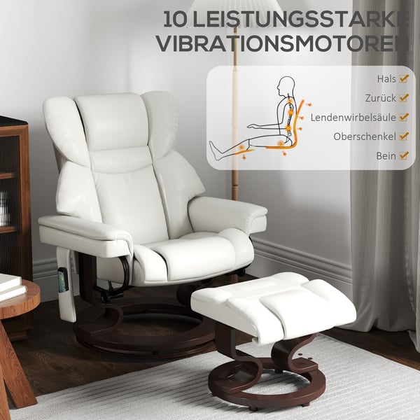 Massage lænestol med fodskammel, 79x82x101 cm, creme