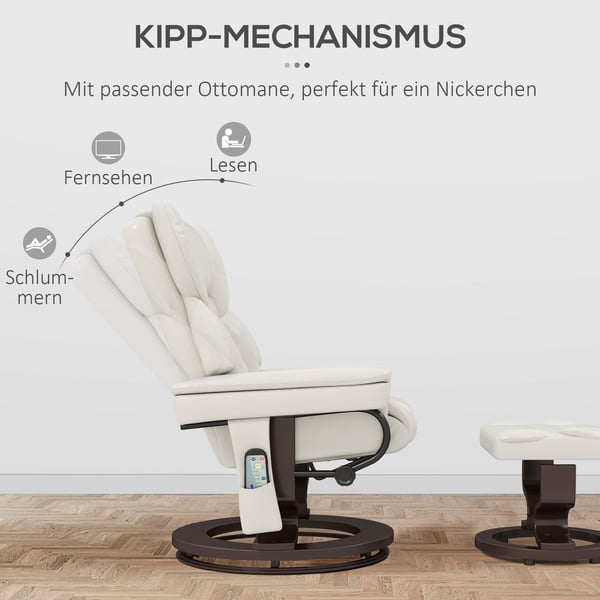 Massage lænestol med fodskammel, 79x82x101 cm, creme
