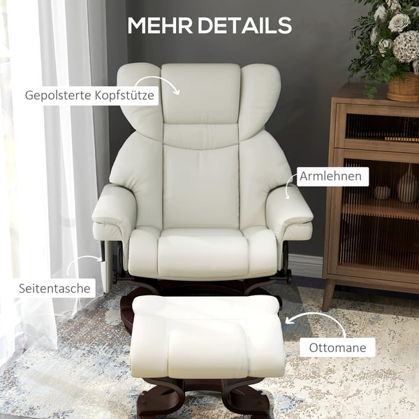 Massage lænestol med fodskammel, 79x82x101 cm, creme
