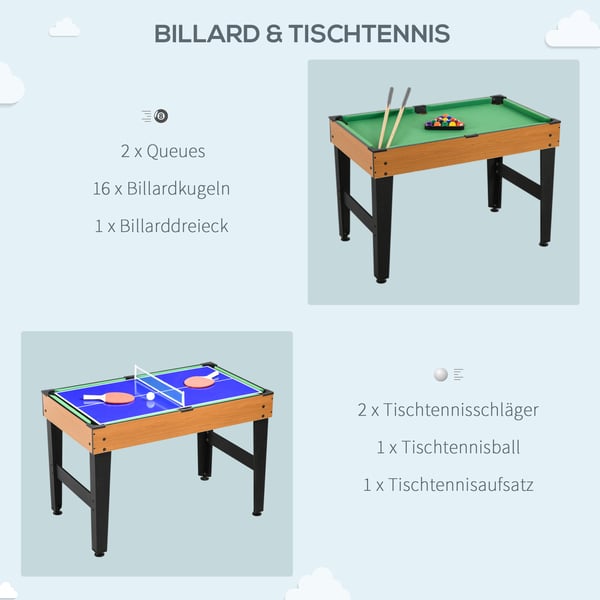 Multispil Bord, 107x61x84,5 cm, Naturligt Træ, Sort