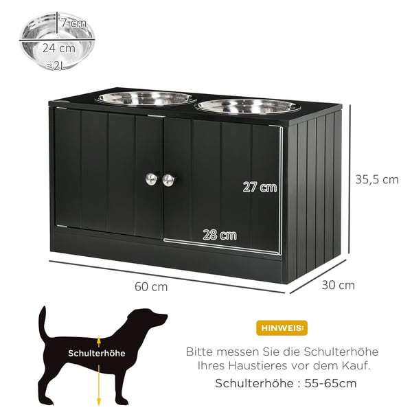 Hævet Hundefoderstander med Opbevaring, 60x30x35,5 cm, Sort