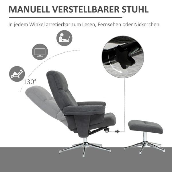 Lænestol med skammel, 78x85x106 cm, Mørkegrå