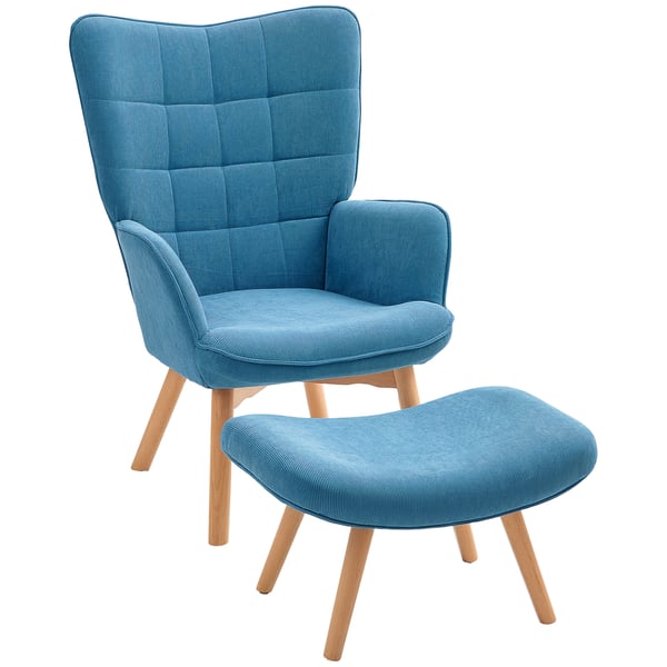 Lænestol og skammel sæt, 72x80x101 cm, 65x43x38 cm, blå