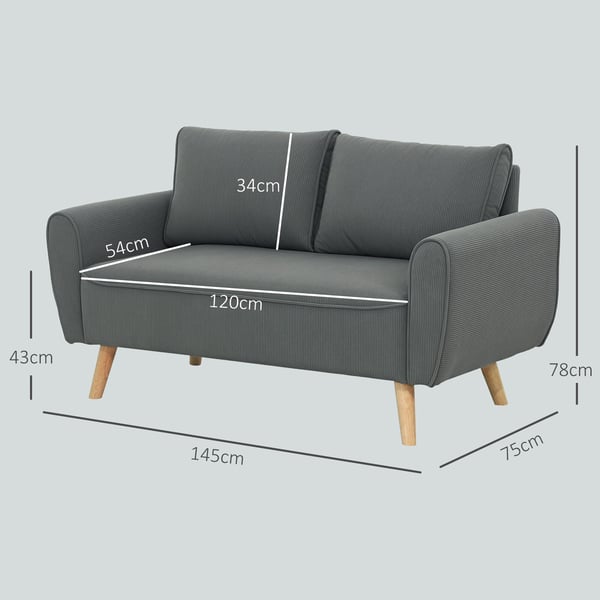 Tvåsitssoffa, 145x75x78 cm, Mörkgrå