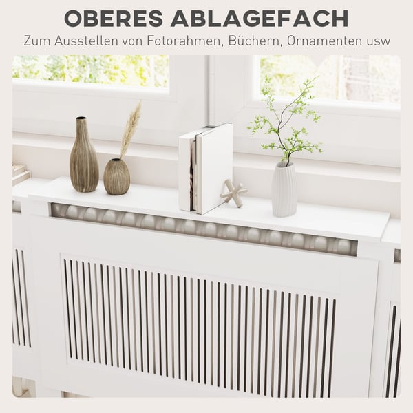 Radiatortäckning, 125-201x19x81,5 cm, Vit