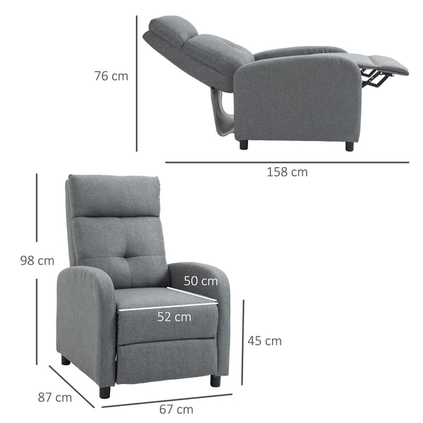 Fåtölj med recliner, 67x87x98 cm, grå
