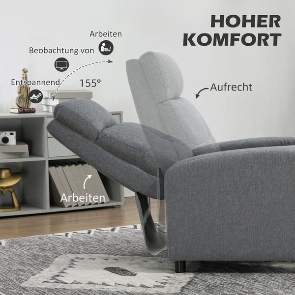 Fåtölj med recliner, 67x87x98 cm, grå
